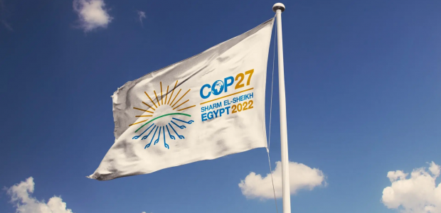 flag with the logo of the united nations cop27 climate change conference