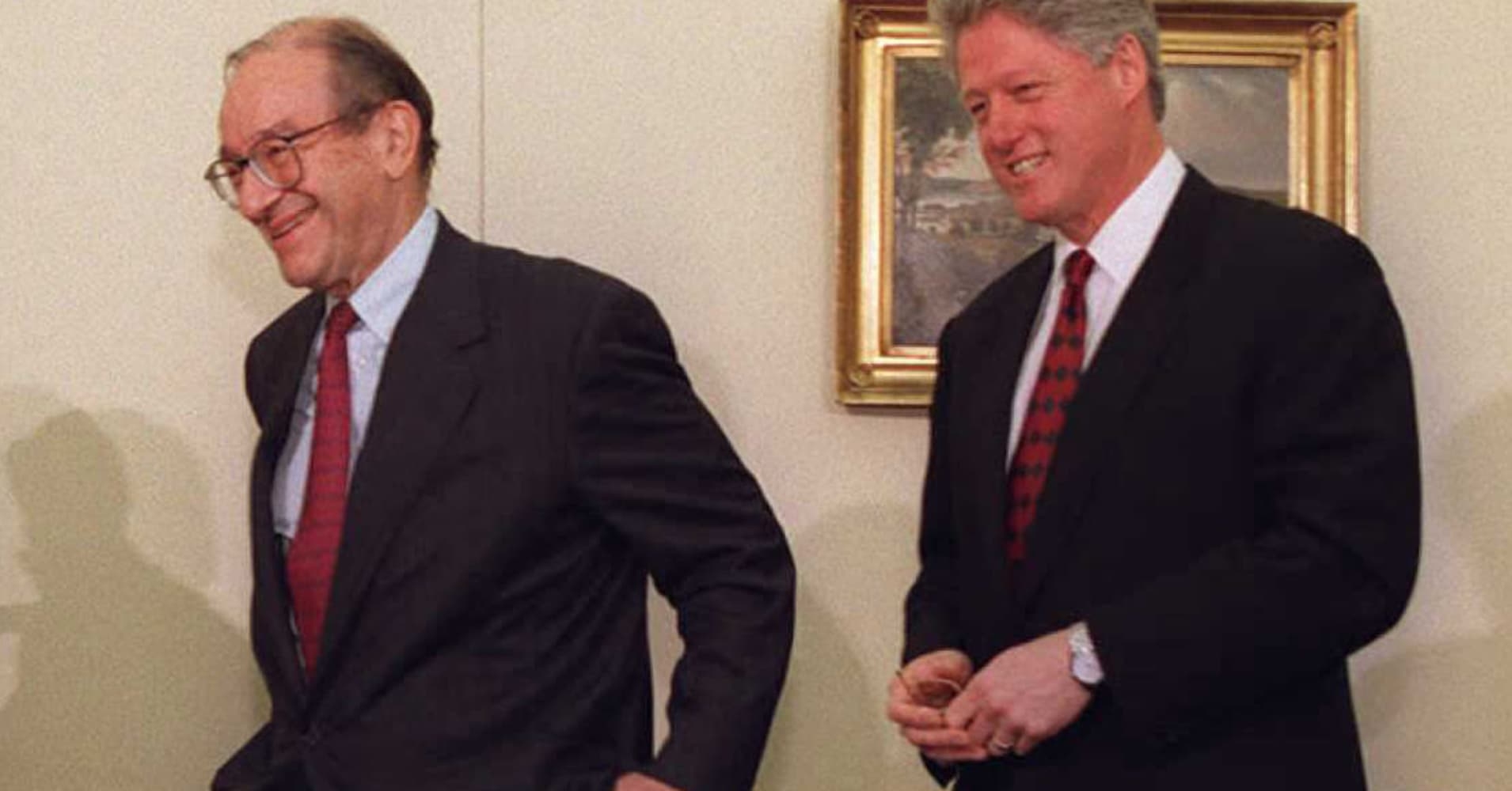 alan greenspan walking next to then-president bill clinton